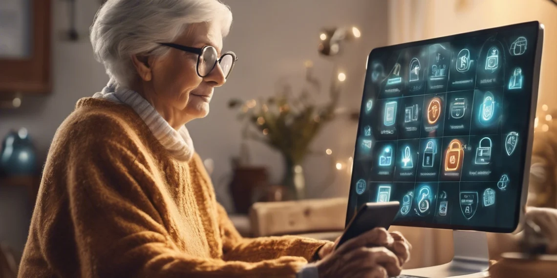 grandmother on her computer at home